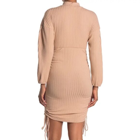 Velvet Torch Women's Khaki Ruched Ribbed Knot Long Sleeve Mini Dress SZ XL - Picture 5 of 8